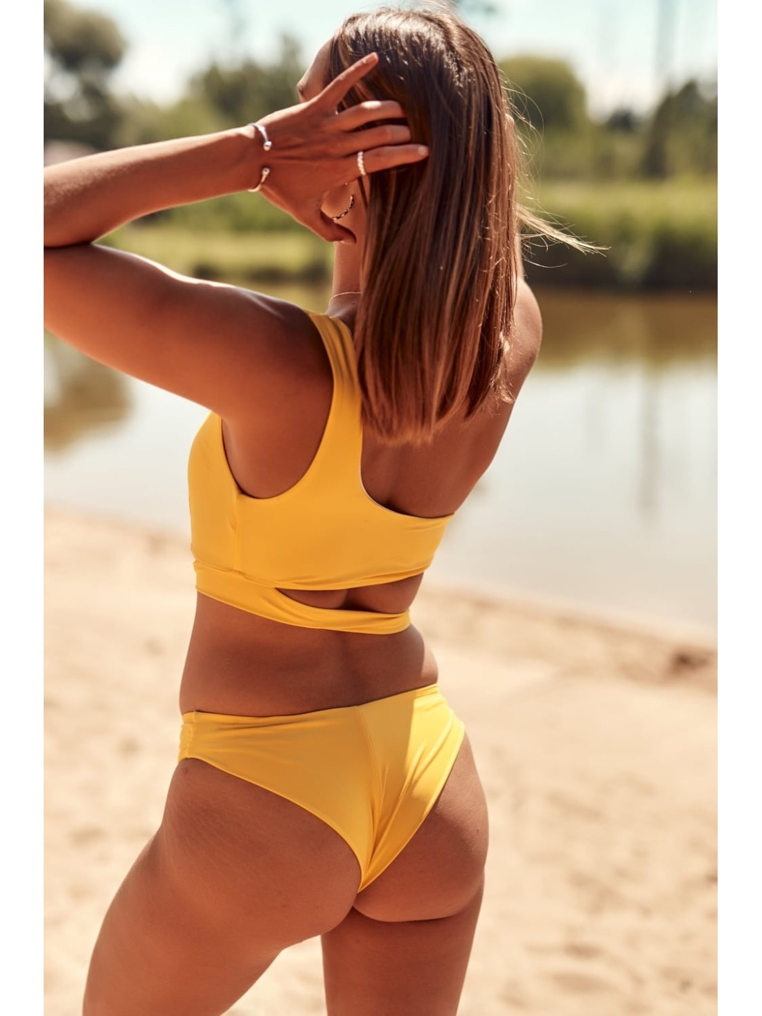 Two-piece asymmetric yellow swimsuit K17 - Online store - Boutique